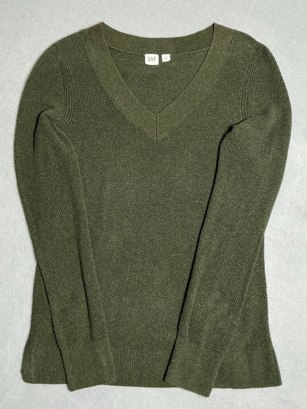 GAP Olive Green V-Neck Textured Knit Pullover Sweater Women’s Small